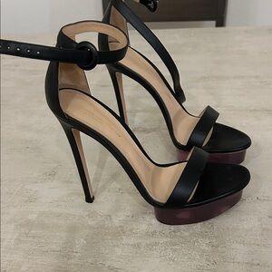 Gianvito Rossi Black Leather Ankle-Strap Platform Heels with clear Platform